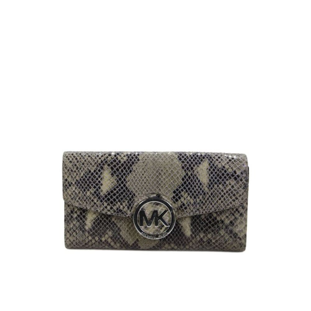Michael Kors Womens Snakeskin Print Silver Tone Wallet Grey Black
